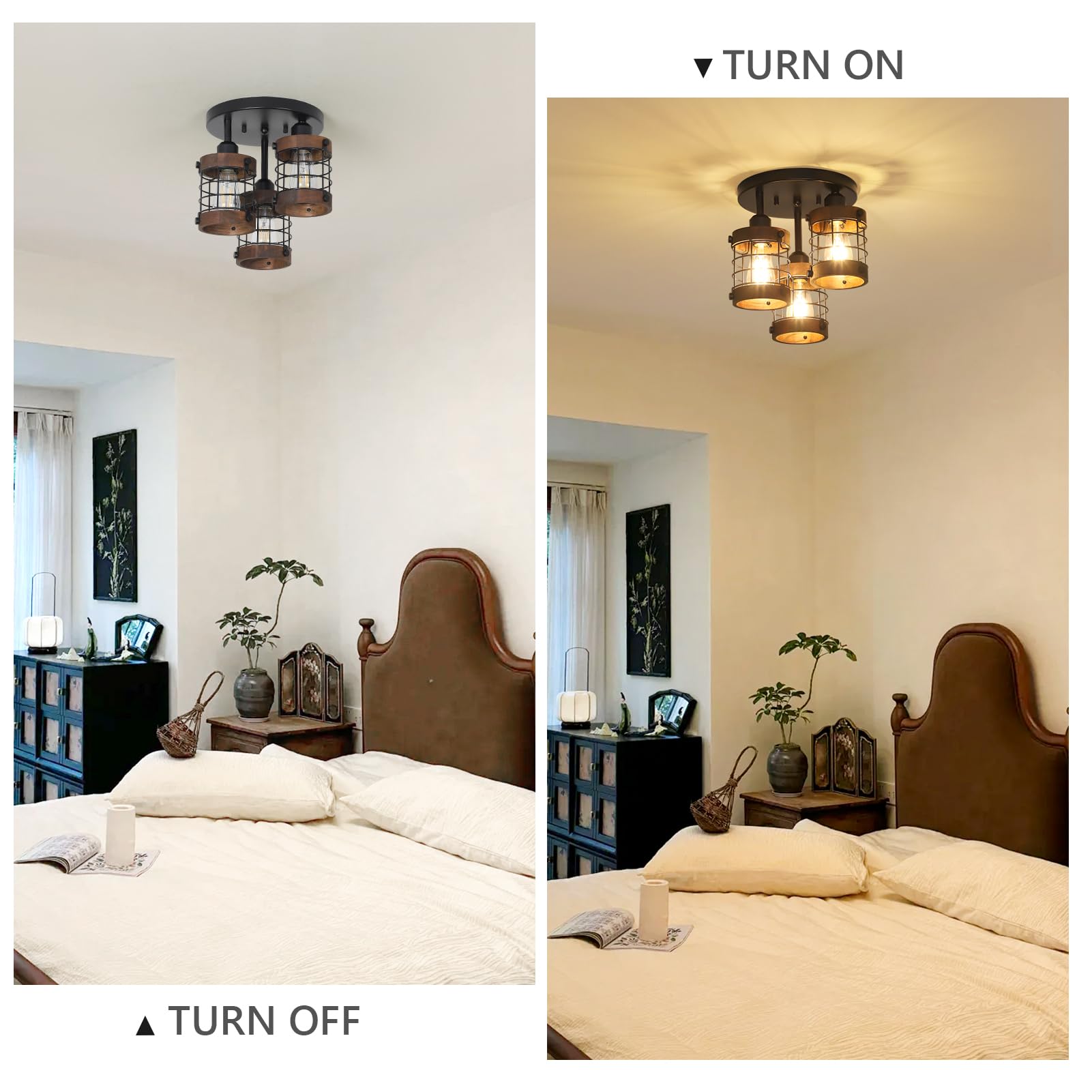 PAUFUL farmhouse chandelier with wooden cage shade adds rustic charm
