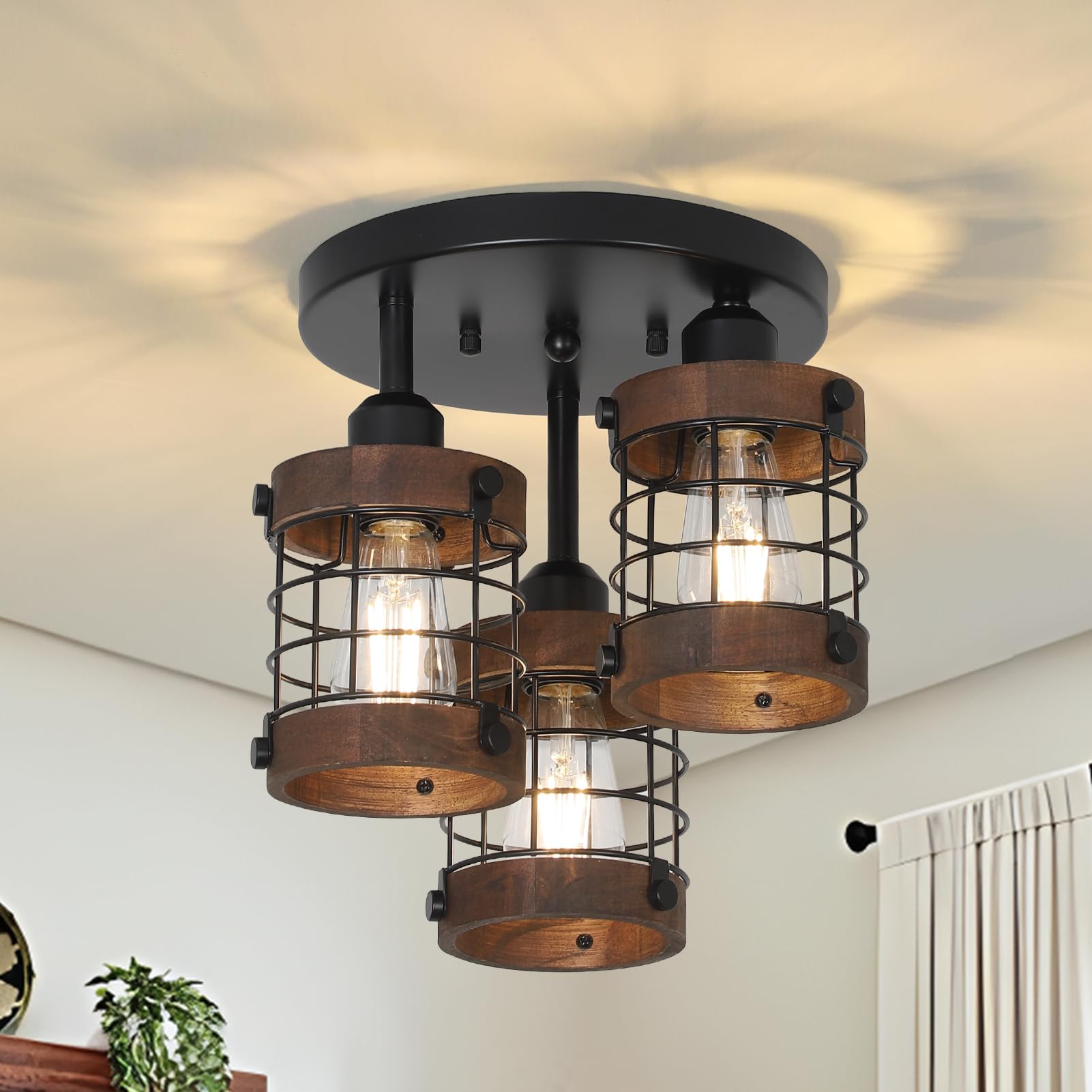 PAUFUL semi flush mount with three lights for ambient hallway illumination
