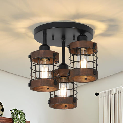 PAUFUL semi flush mount with three lights for ambient hallway illumination