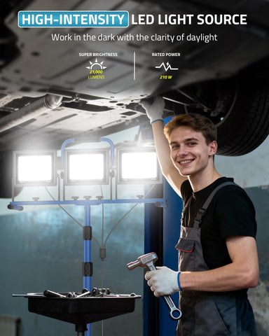 PAULINN three-head LED lamp on adjustable tripod offering versatile coverage