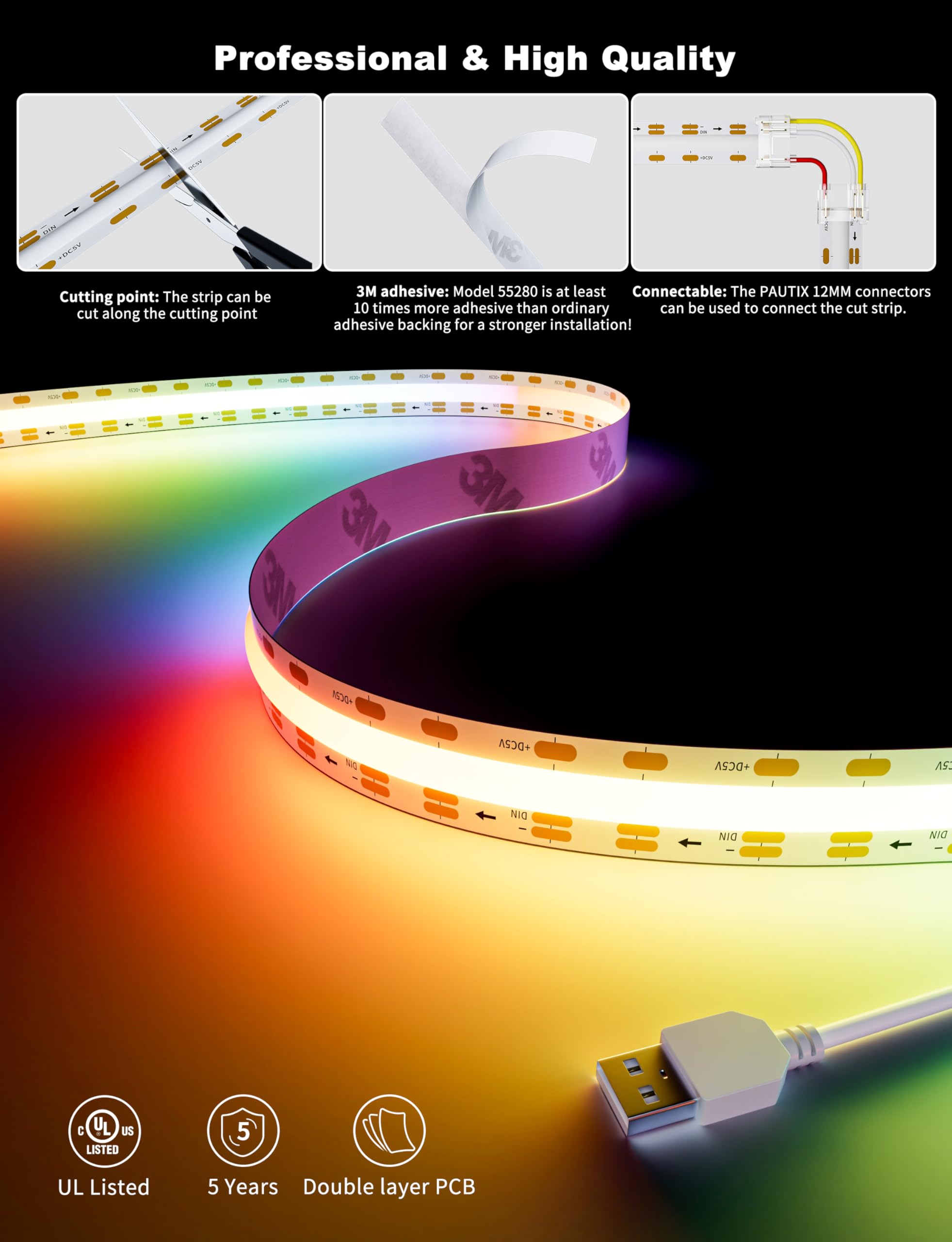PAUTIX app and remote-controlled LED strip for flexible light control.