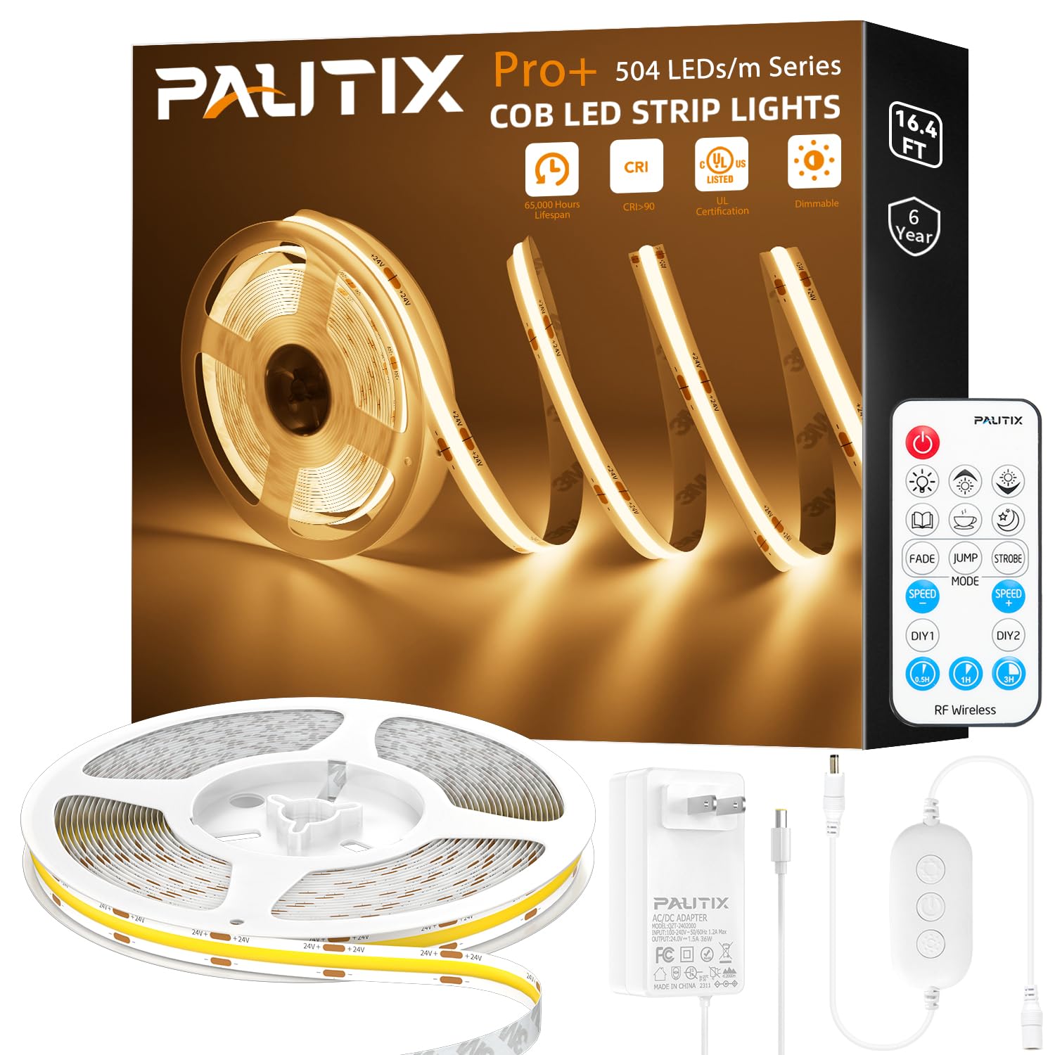 PAUTIX COB LED strip 2700K 16.4ft roll for bright under-cabinet lighting