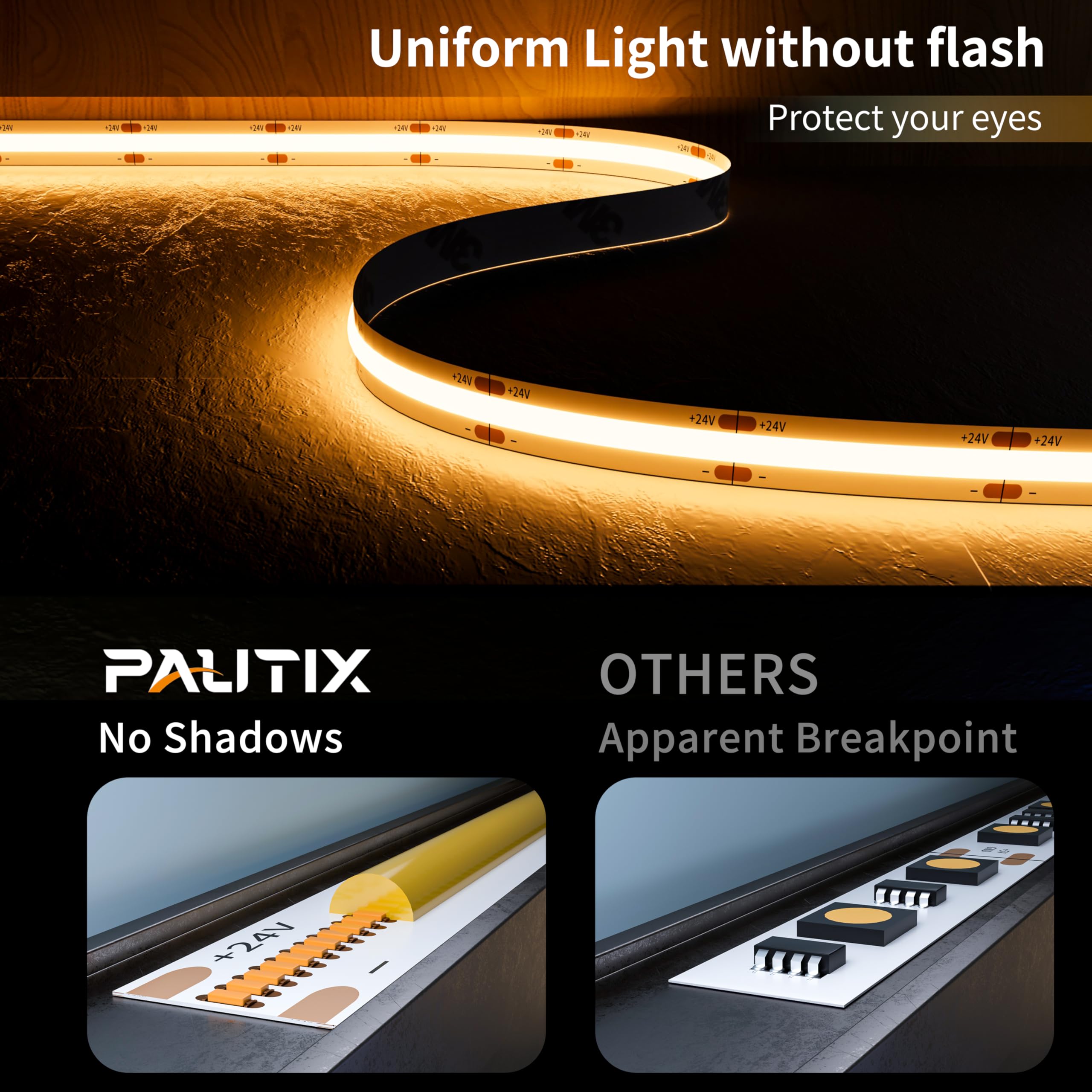 PAUTIX COB LED strip 2700K warm white ideal for cozy cabinet lighting