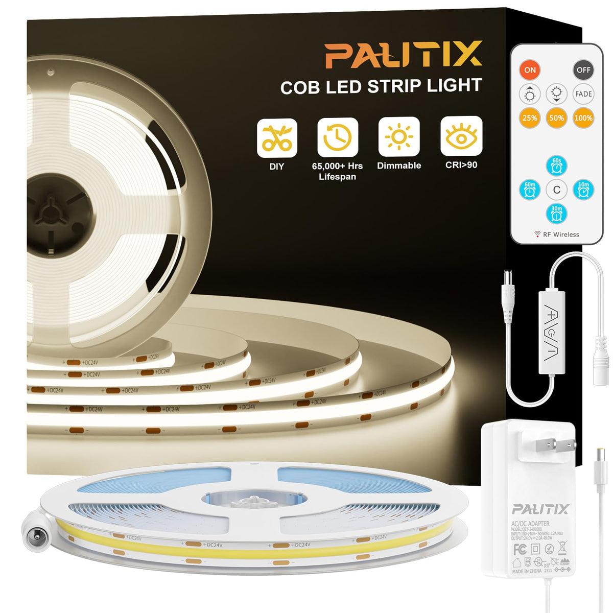 PAUTIX COB LED strip closeup shows bright diodes for uniform, shadow-free lighting