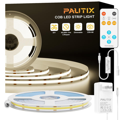 PAUTIX COB LED strip closeup shows bright diodes for uniform, shadow-free lighting