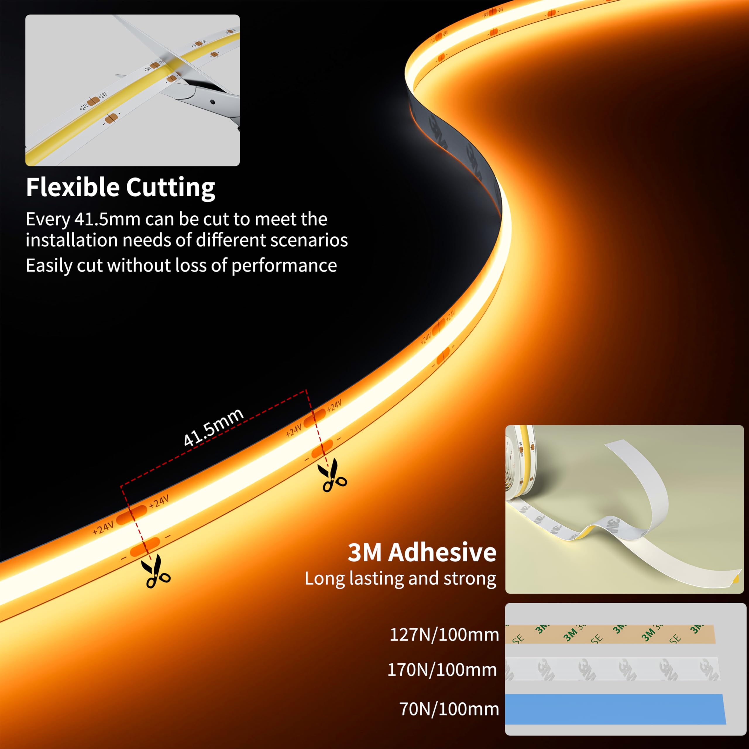 PAUTIX COB strip cutpoints at 41.5 mm for flexible layouts