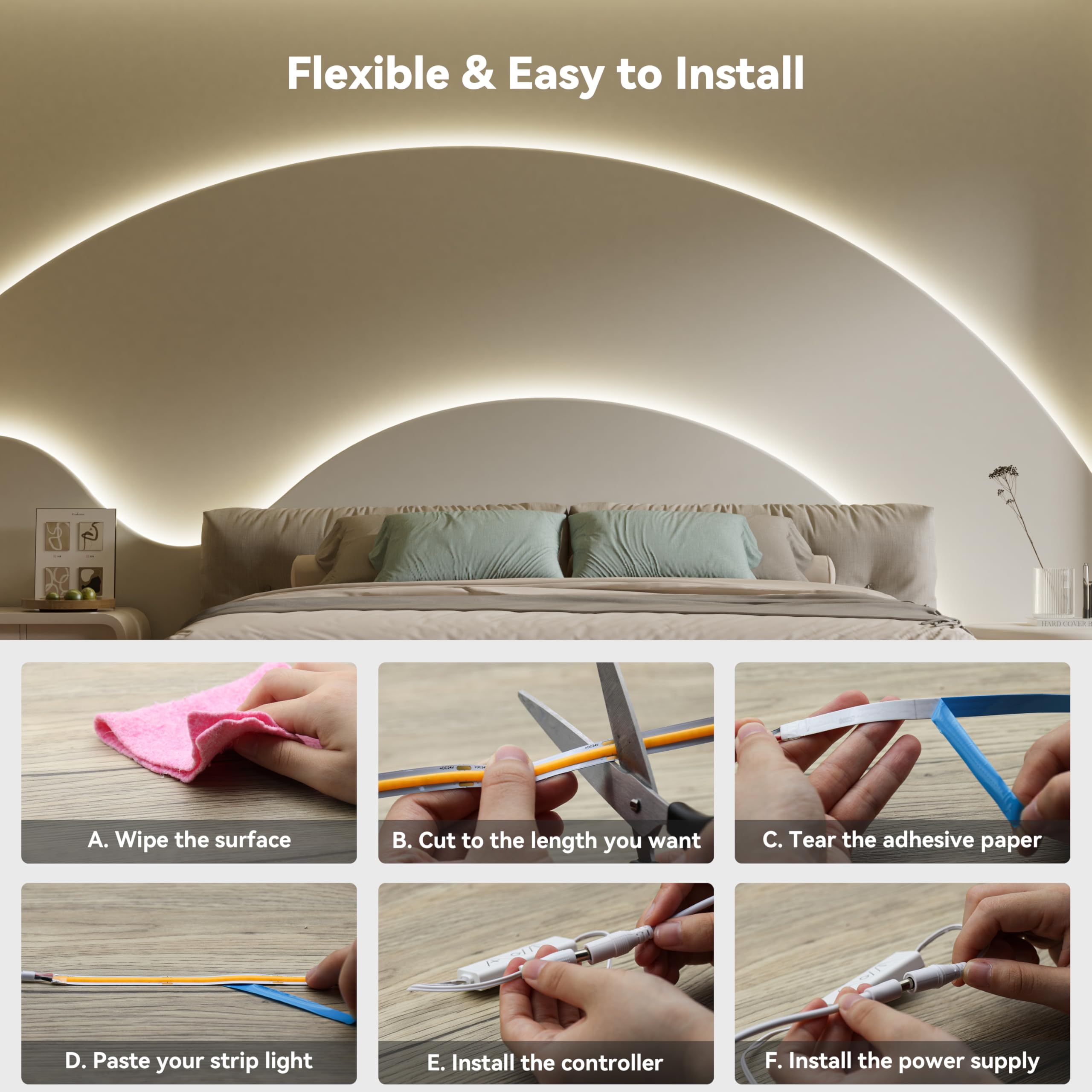 PAUTIX COB LED strip installed in kitchen cabinet offers sleek ambient lighting