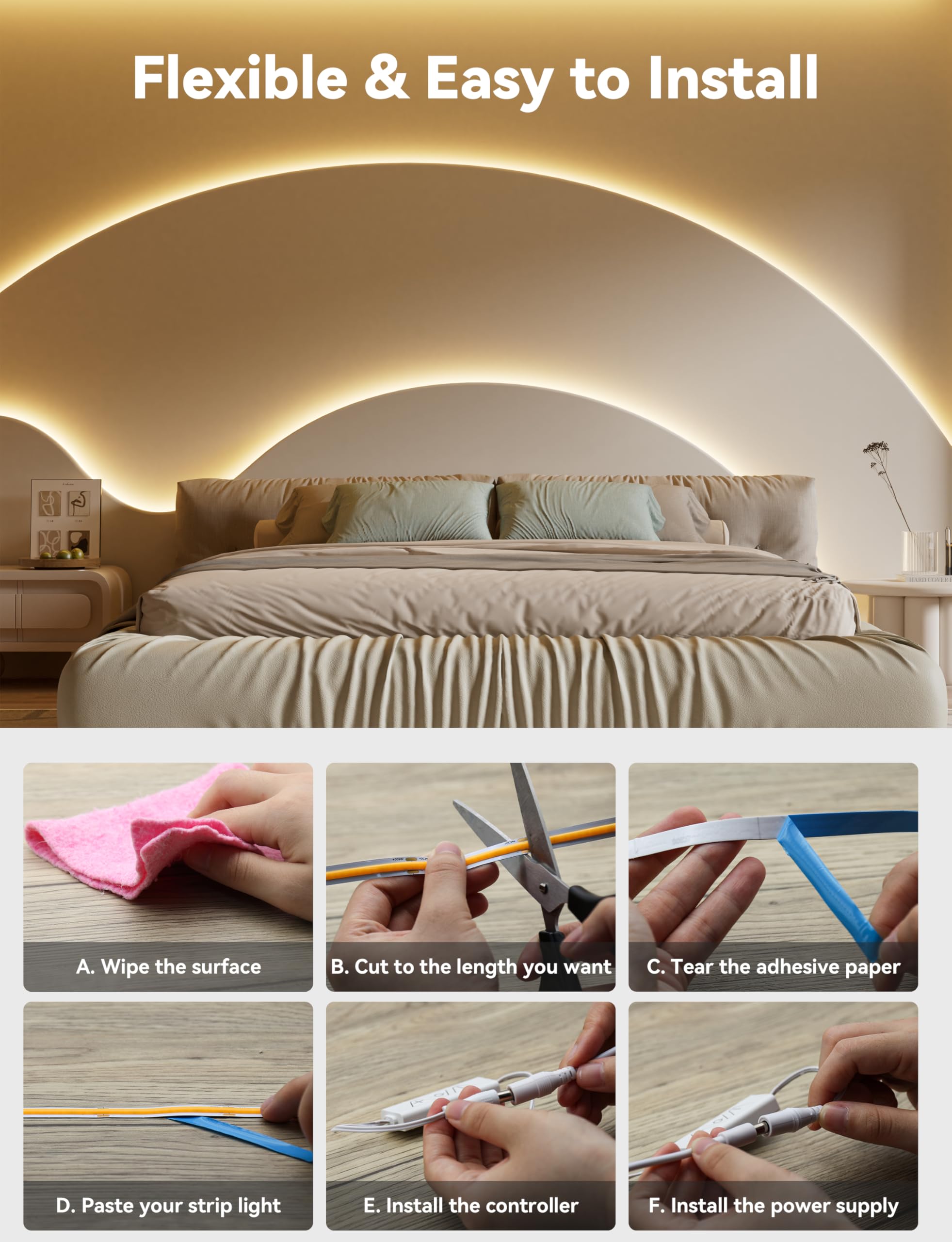 PAUTIX COB LED strip in kitchen setting for bright, even illumination.