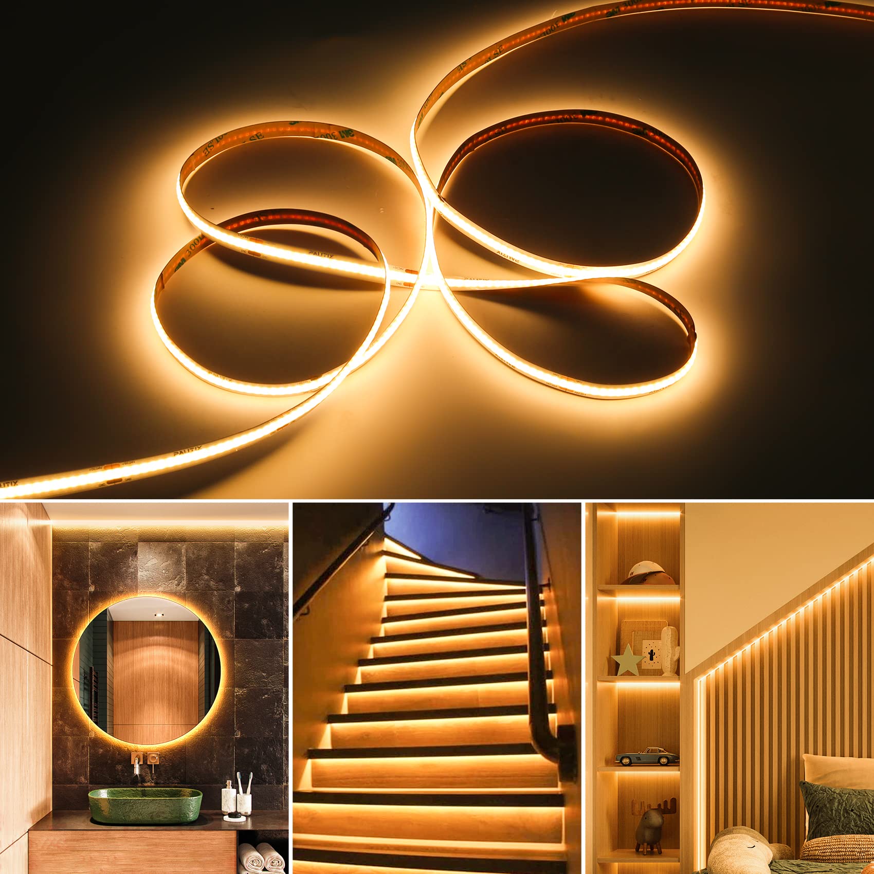 PAUTIX COB LED strip packaging includes remote and power supply.