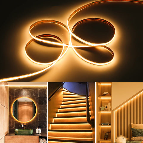 PAUTIX COB LED strip packaging includes remote and power supply.
