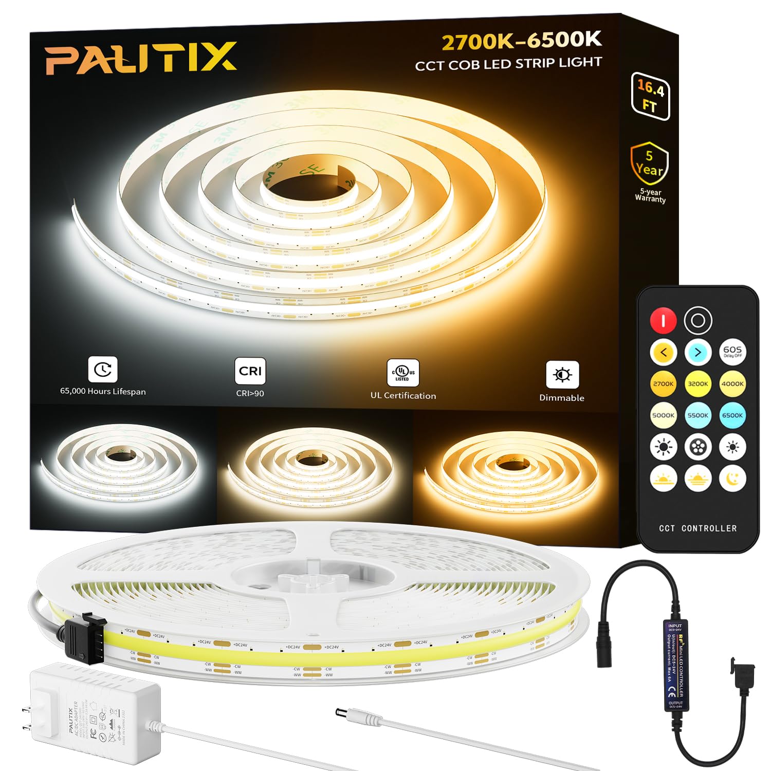 PAUTIX COB LED strip light with tunable white for ambient to task lighting.