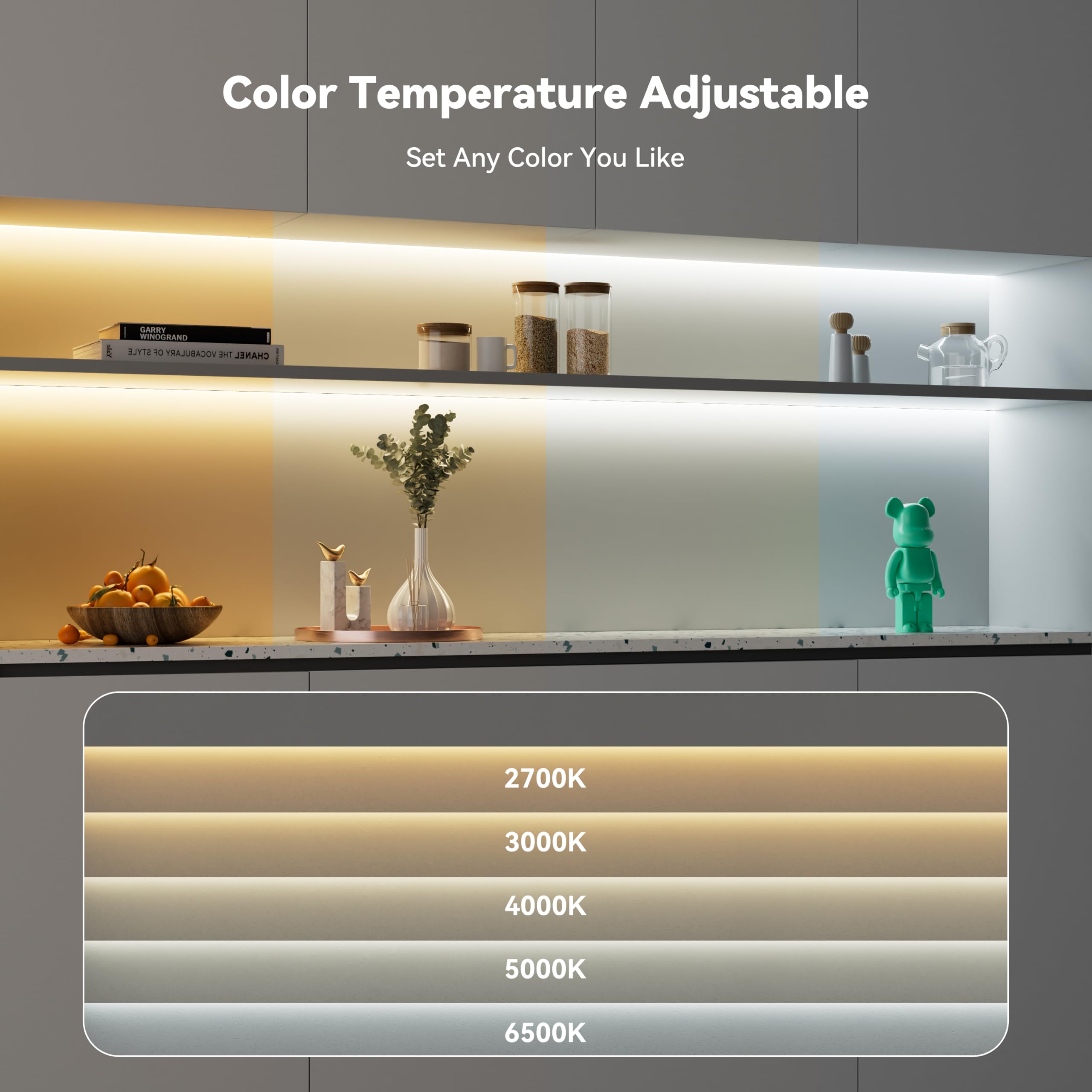 PAUTIX COB strip with 180-degree beam for even coverage across surfaces.