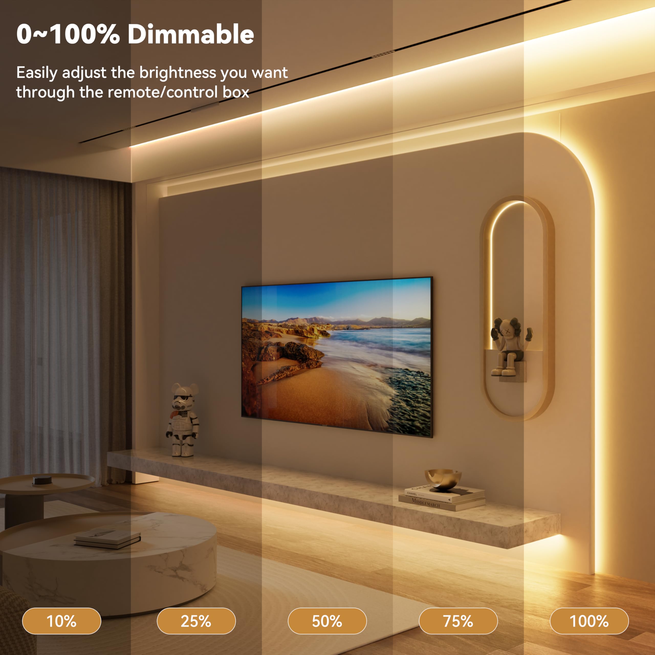 PAUTIX COB LED strip with RF remote enables quick dimming and scheduling.