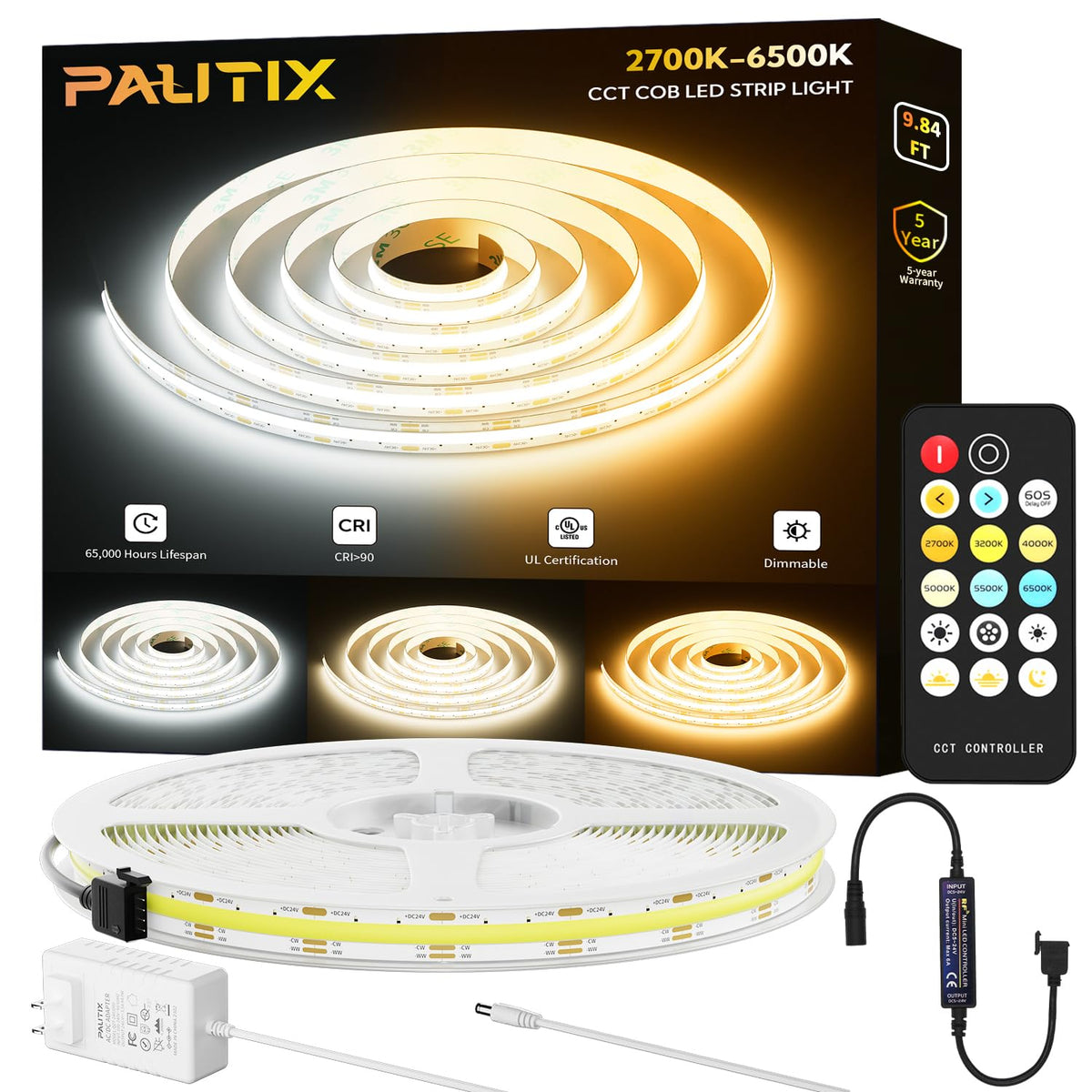 PAUTIX COB LED strip light showing tunable white spectrum for warm to cool ambience