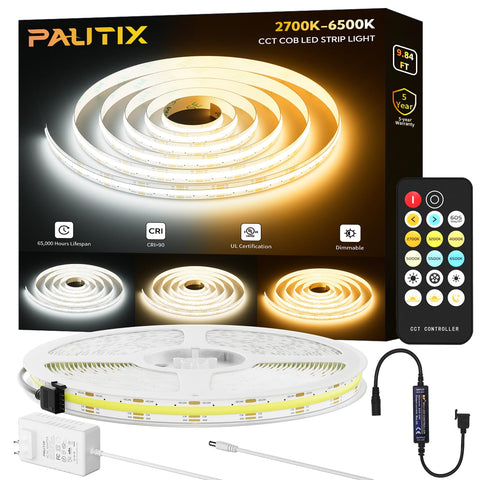 PAUTIX COB LED strip light showing tunable white spectrum for warm to cool ambience