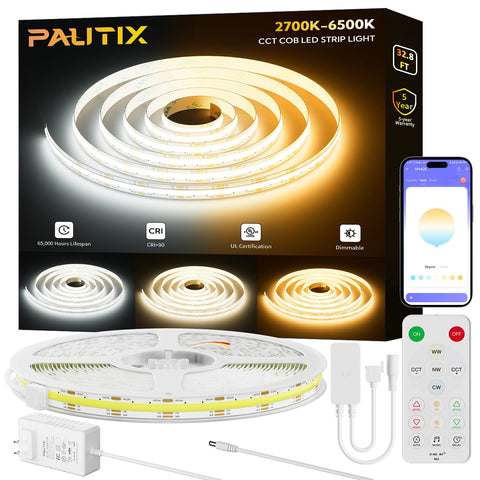 PAUTIX COB LED strip package shows 32.8 ft length for versatile room lighting