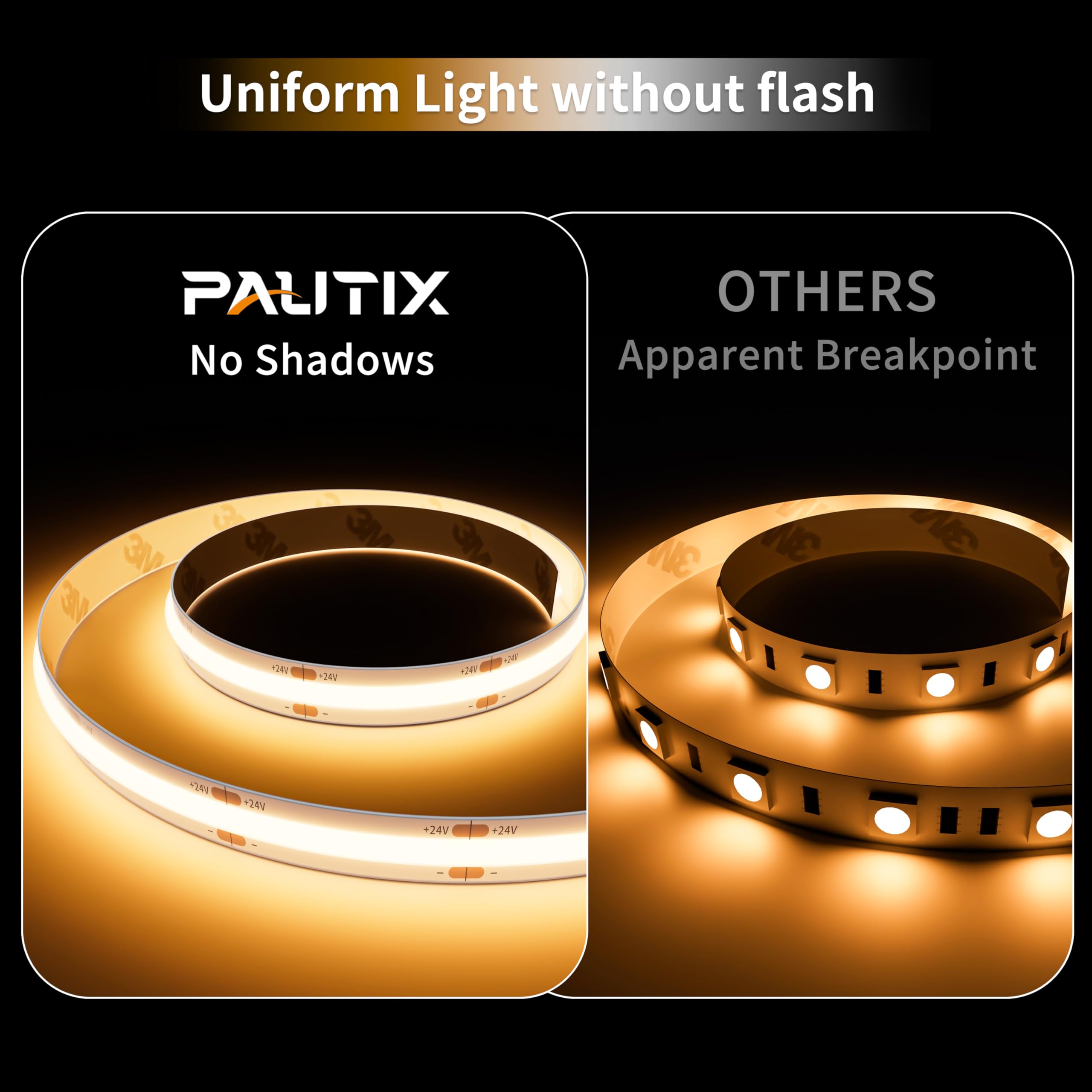 PAUTIX IP65 waterproof COB strip with splash protection for bathrooms