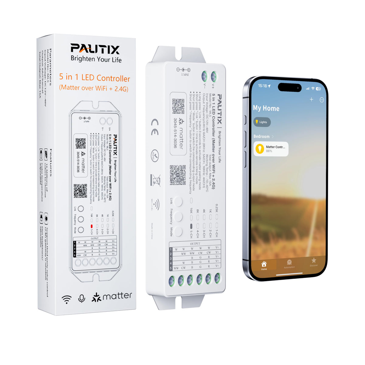 PAUTIX Matter WiFi Controller front view for quick mode switching and dimming.