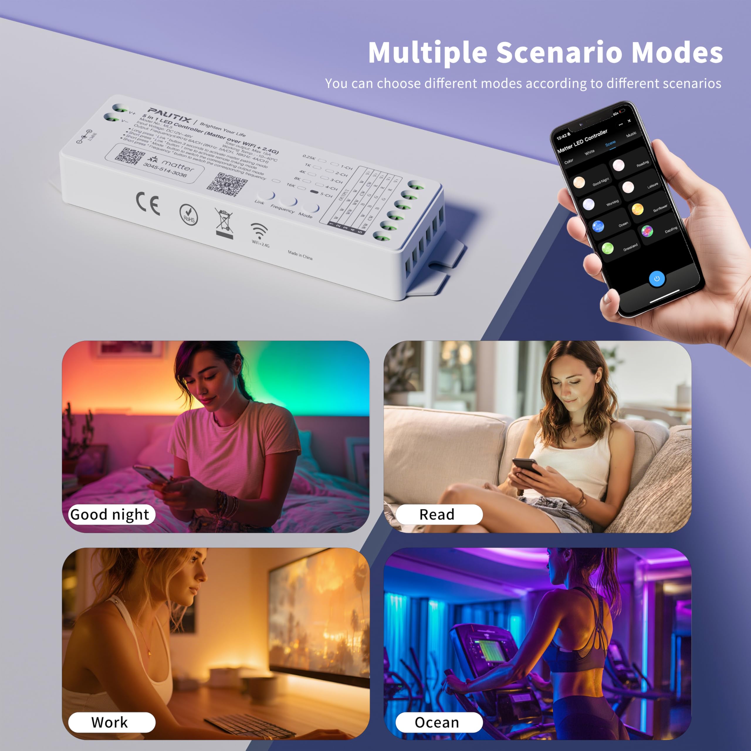 PAUTIX Matter WiFi Controller RGB color demo with vivid color options.