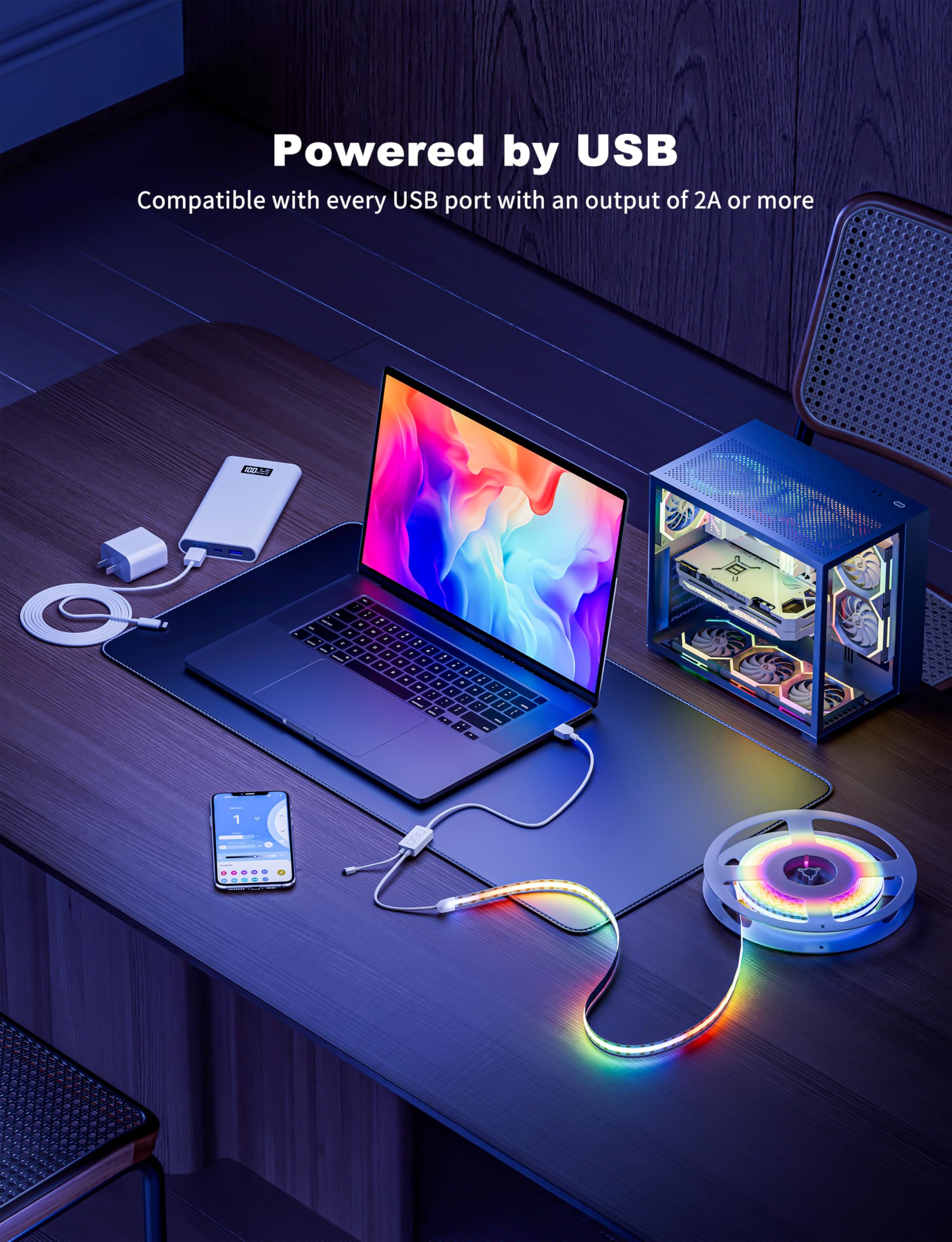 PAUTIX music mode LED strip with built-in mic responds to sound.