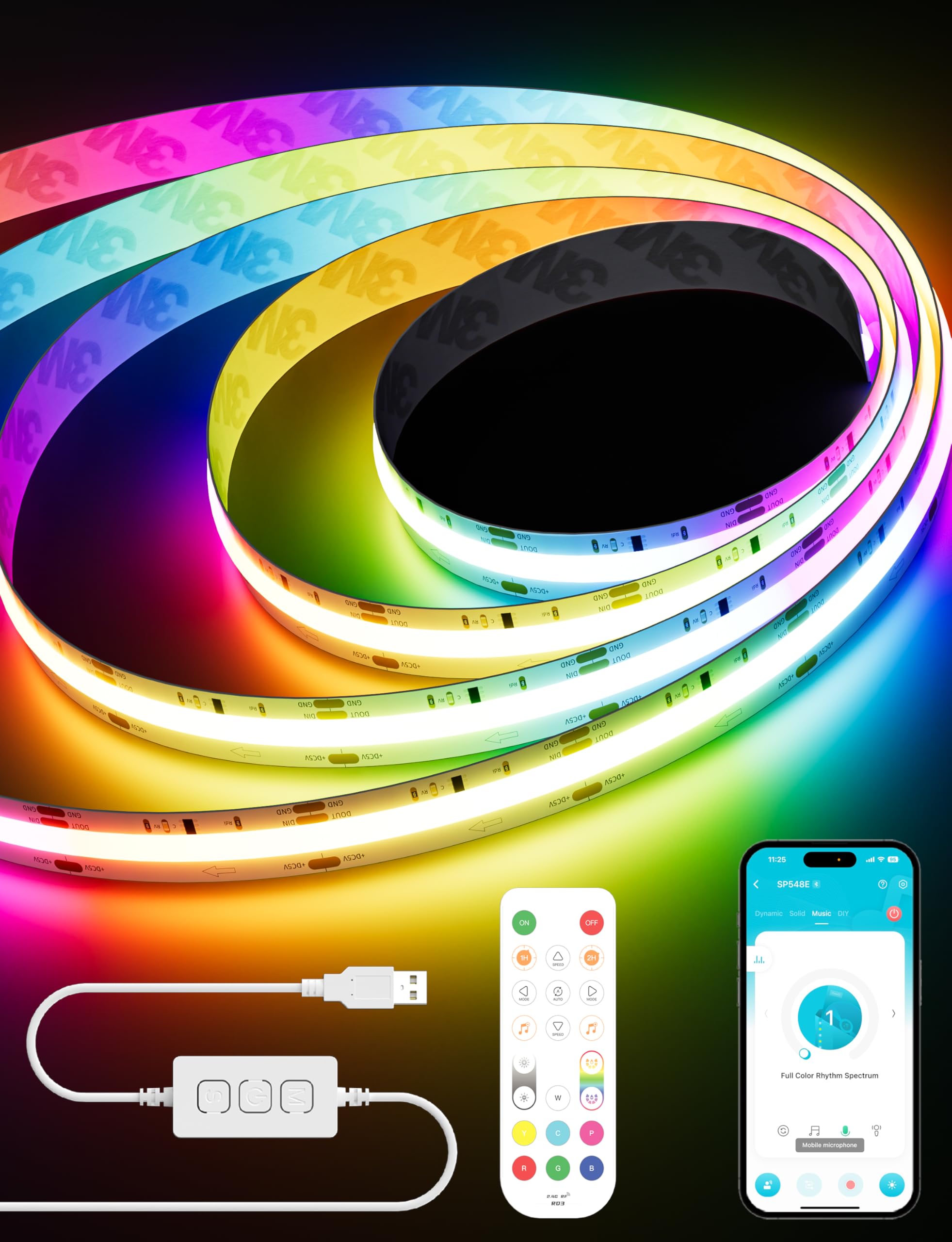 PAUTIX RGB smart IC COB LED strip delivers bright, even cabinet lighting with USB power.