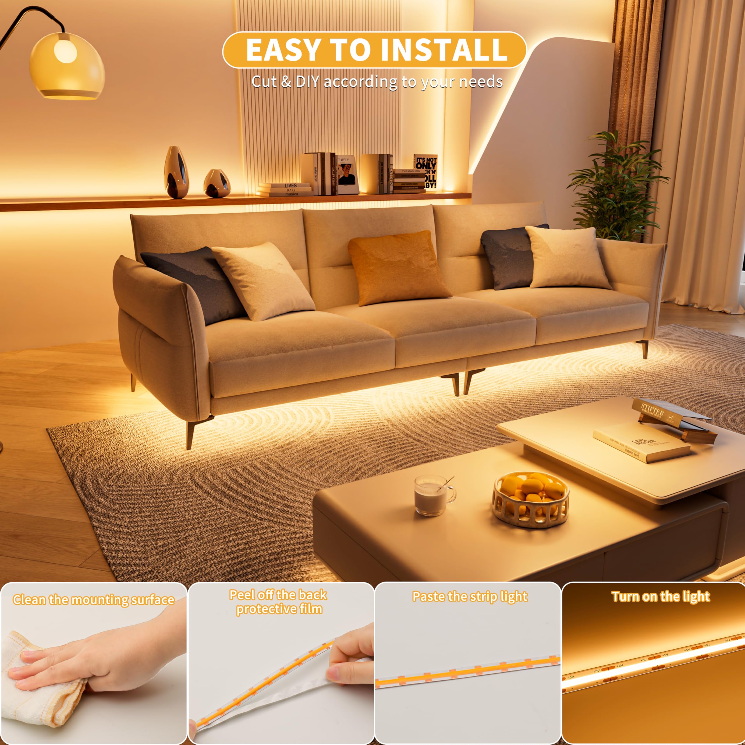 PAUTIX remote-dimmable LED strip allows easy brightness control.