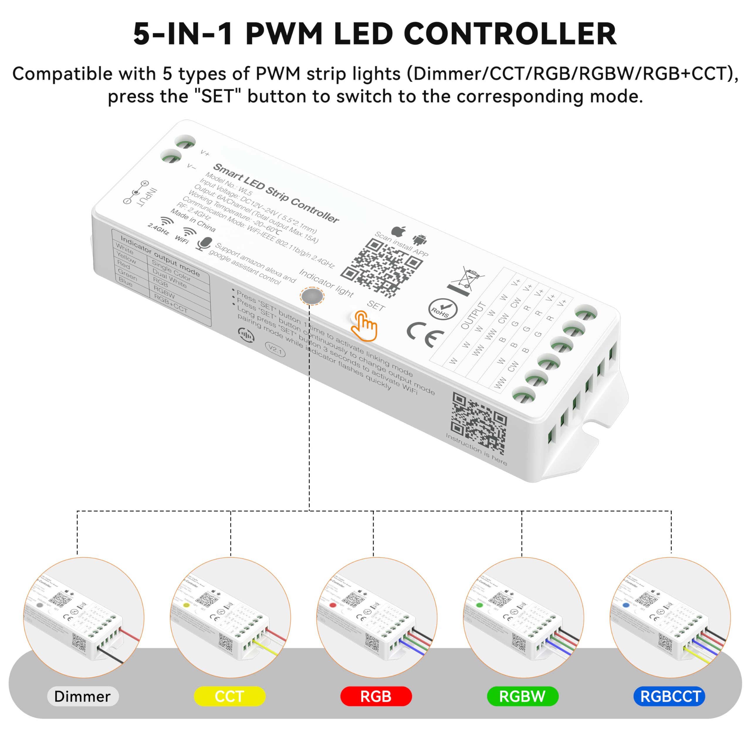 PAUTIX WiFi 5-in-1 controller dimmable colors for mood lighting