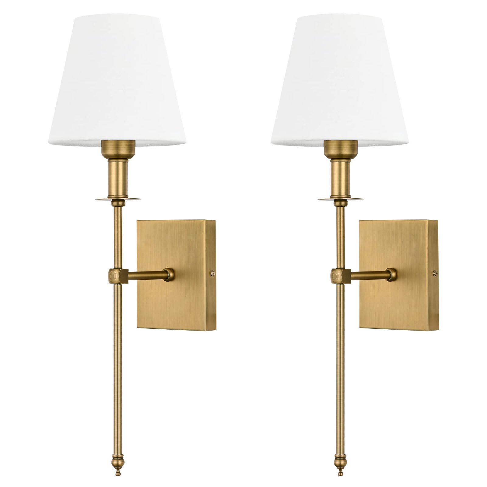 Pauwer slim wall sconces with two white fabric shades casting soft light in a bathroom setup