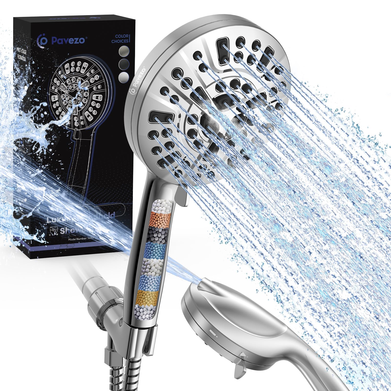 Pavezo high pressure shower head front view for powerful cleansing