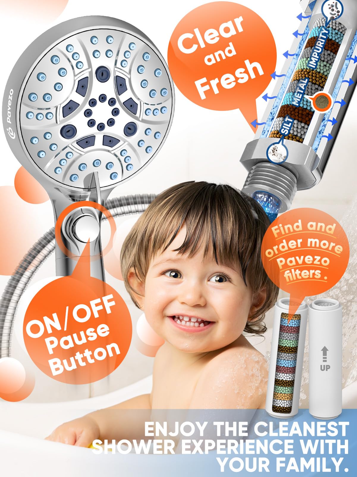 Pavezo on/off pause button for water saving during showers