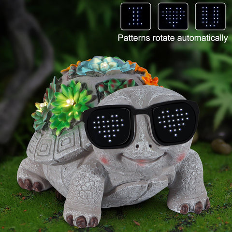Pawatee solar-powered turtle light charging outdoors without wires for easy setup.