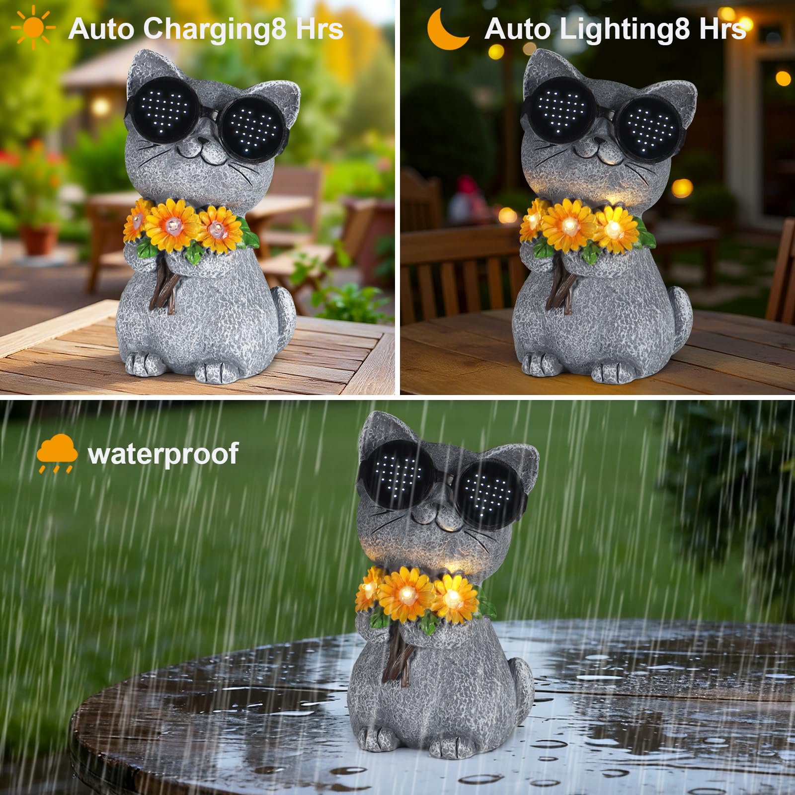 Pawatee solar-powered garden statue creates automatic lighting without wiring.
