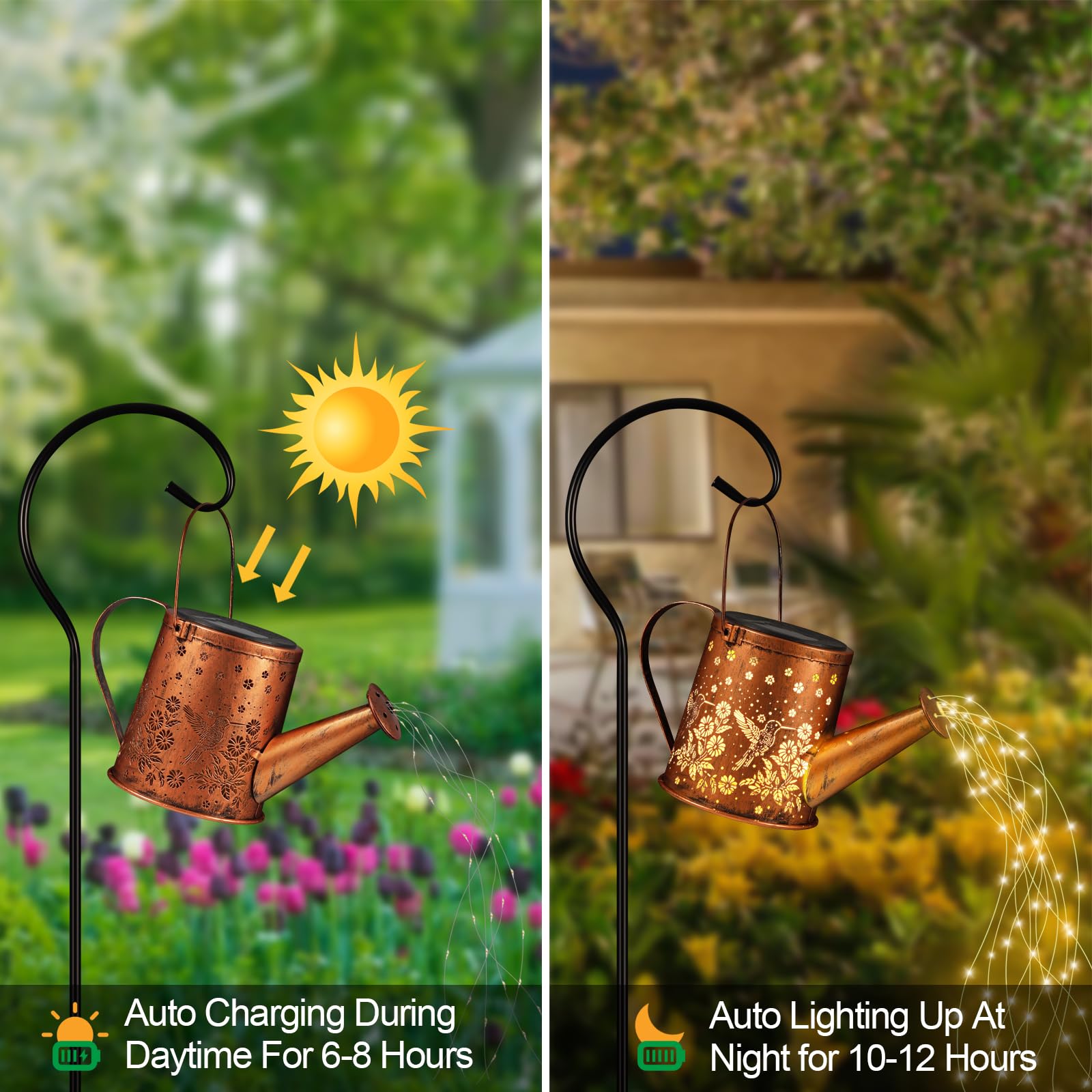 Pawatee Solar Watering Can Light on display enhances yard decor beautifully.