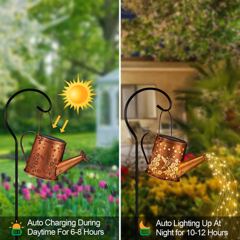 Pawatee Solar Watering Can Light on display enhances yard decor beautifully.