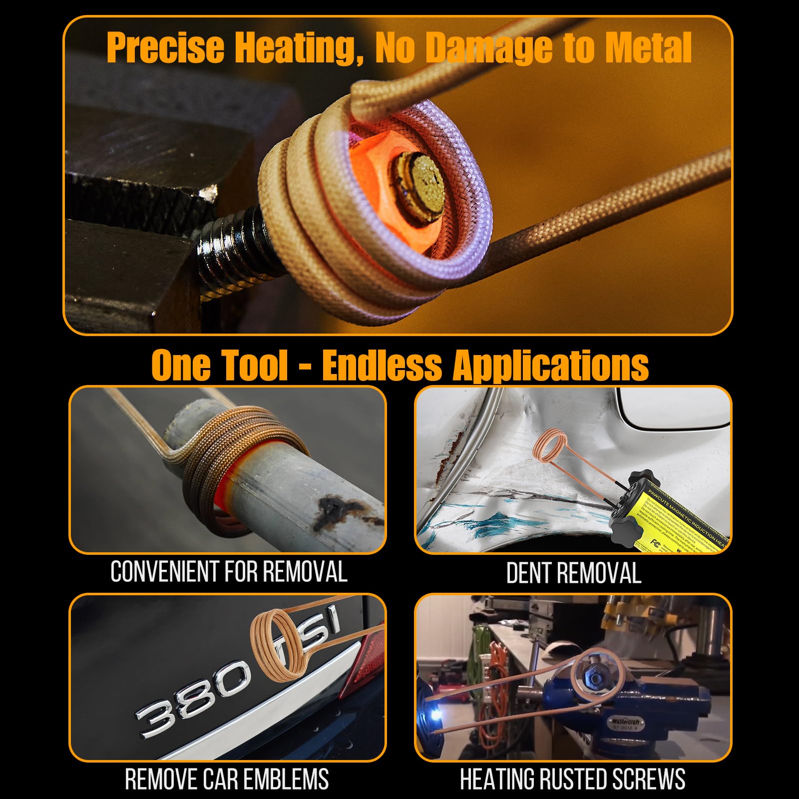 Pawcute induction heater used on metal bolts in seconds
