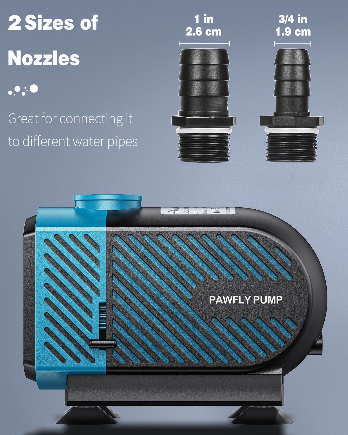 Pawfly 800 GPH pump with six-foot power cord for flexible placement
