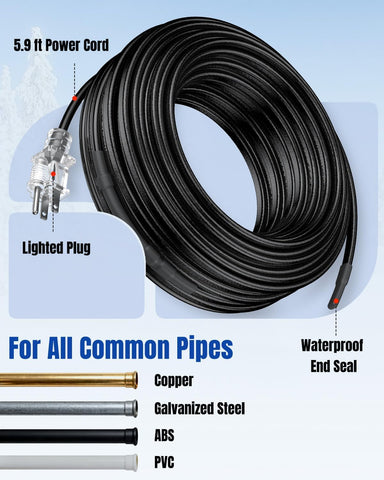Pawfly heat tape on a metal pipe demonstrating versatile protection