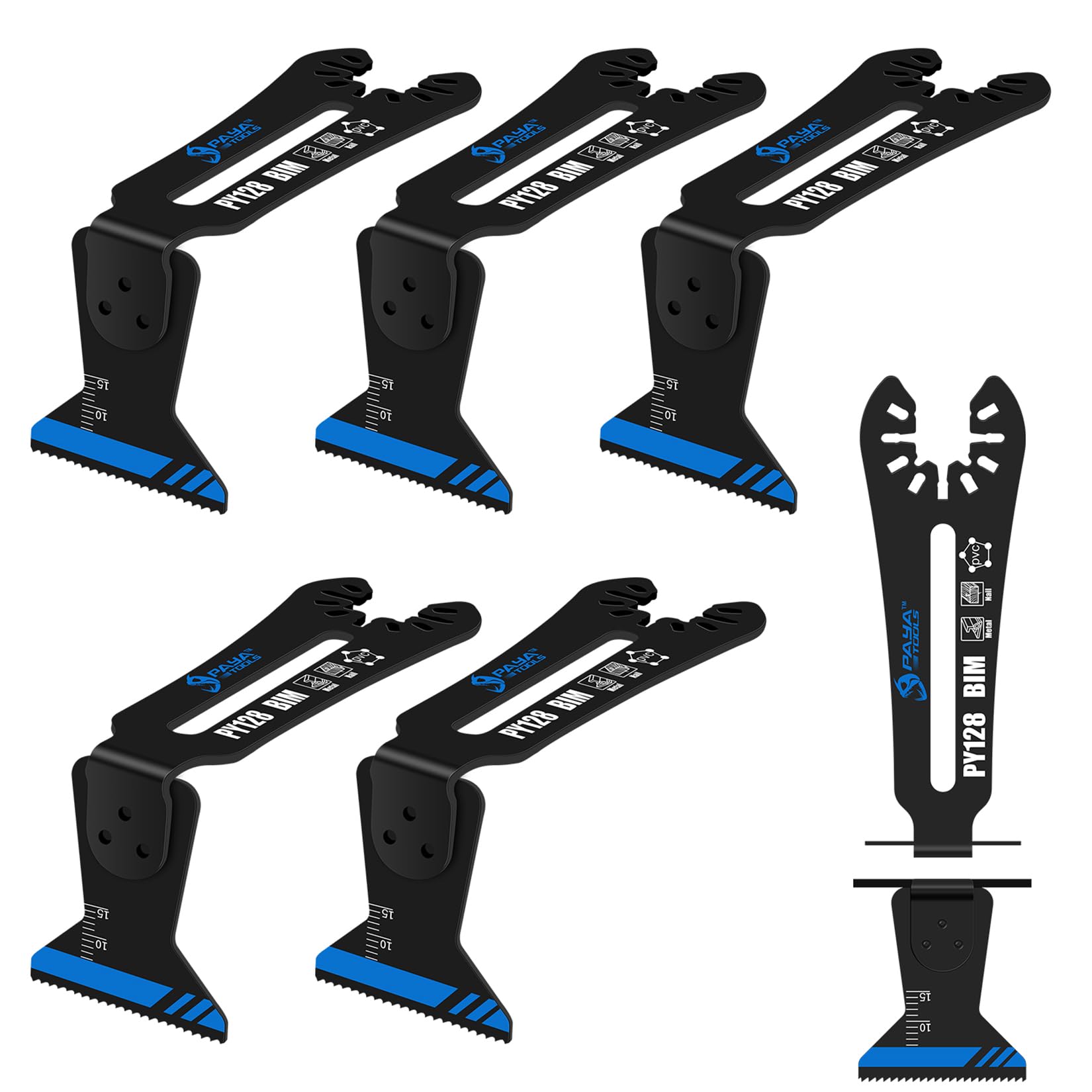 PAYA TOOLS universal bi-metal blade for 1-1/4 inch cuts with 90-degree reach for tight spaces.