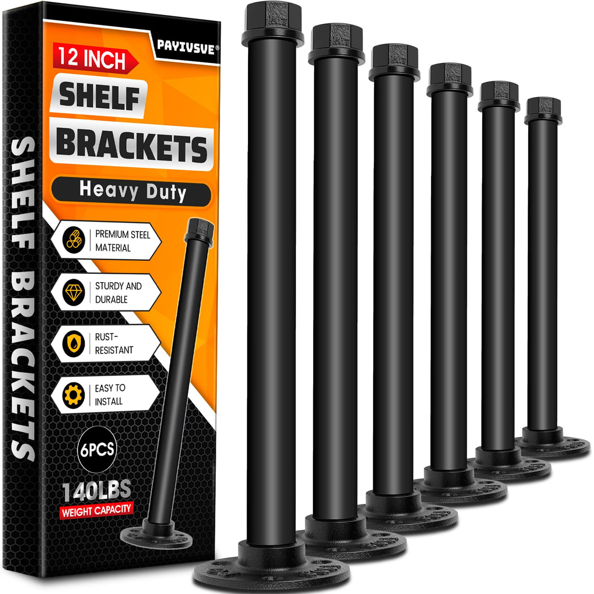 Payivsve 12inch industrial pipe brackets for sturdy, space-saving shelving.