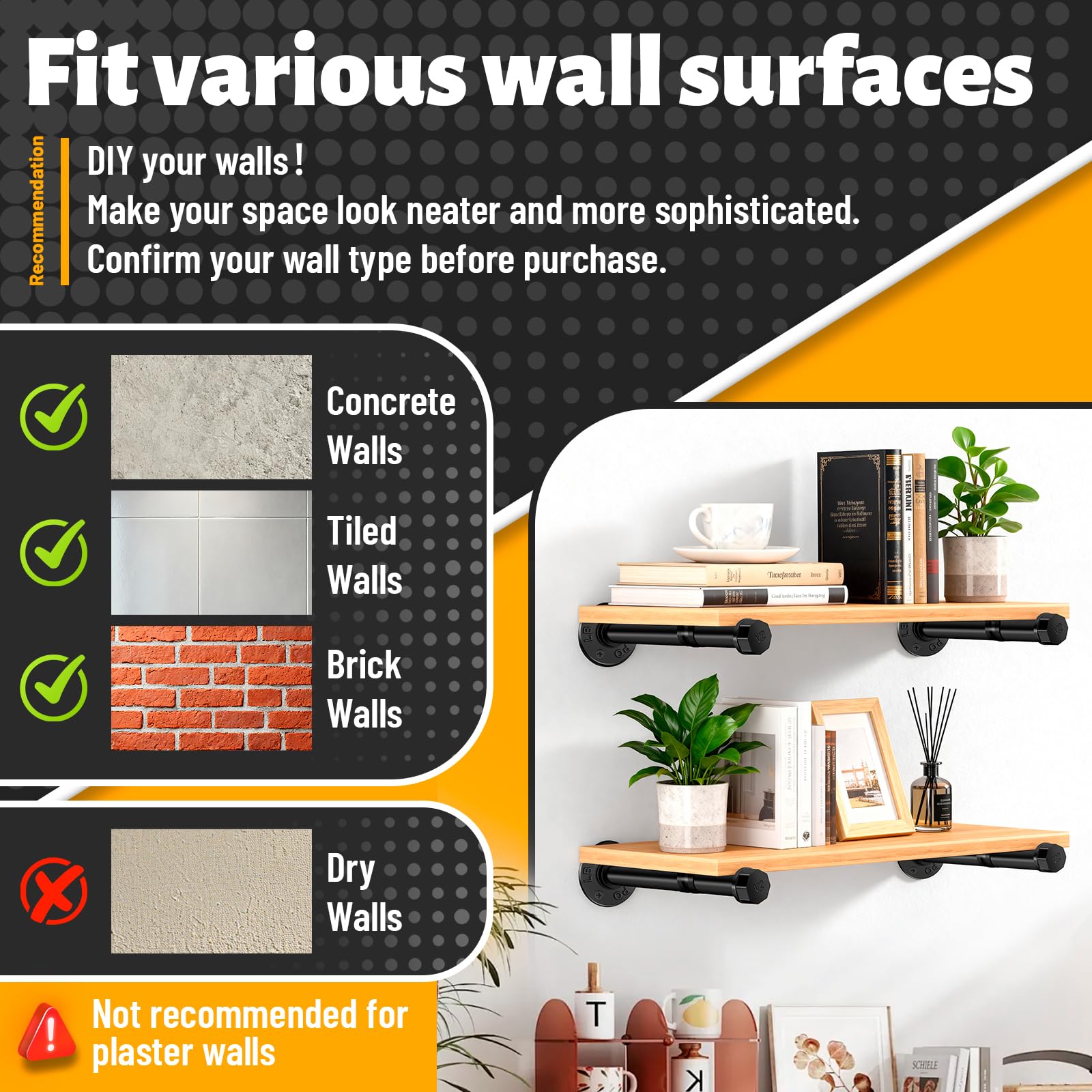 Payivsve wall-mount brackets install securely on concrete, tile, or brick walls.