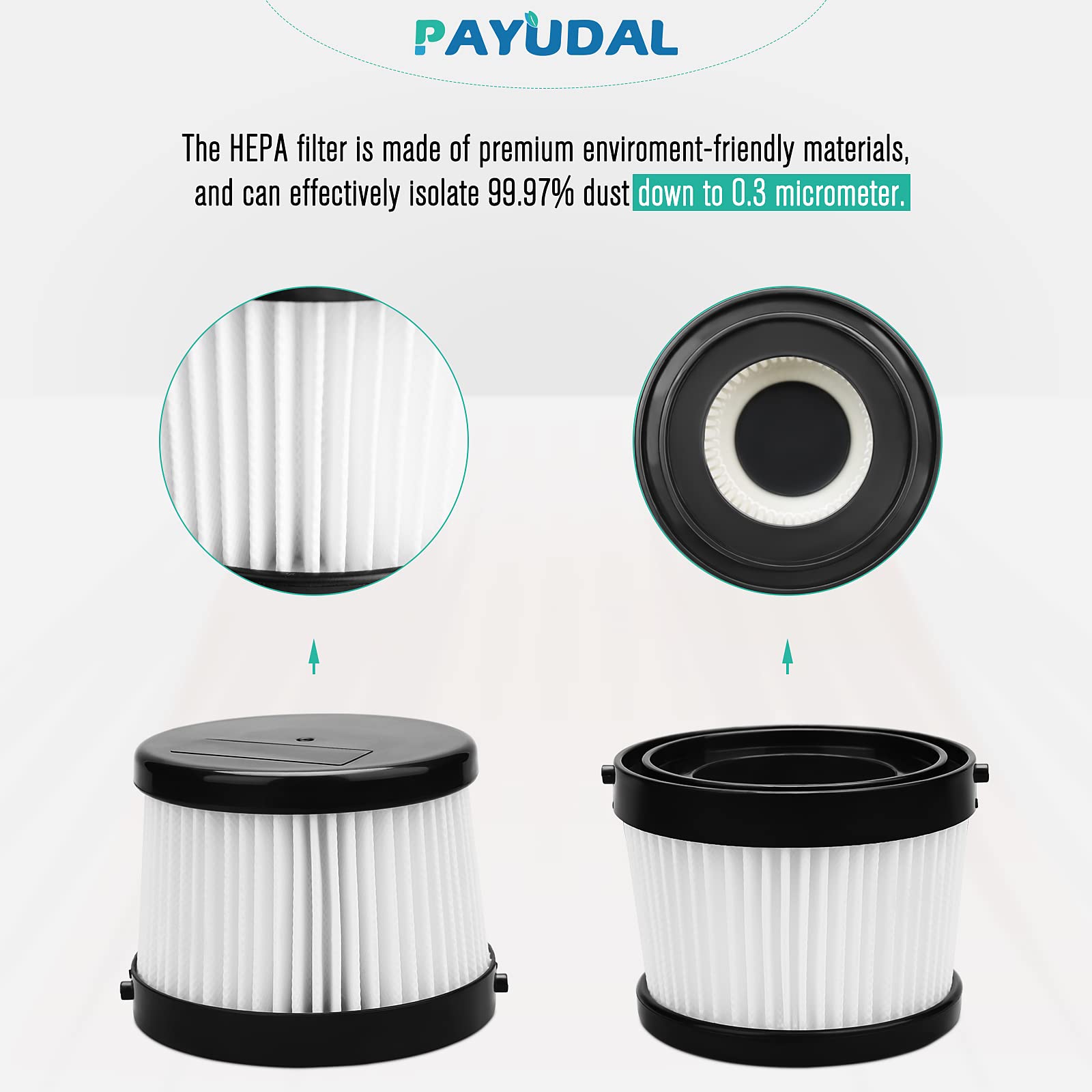 Close-up of PAYUDAL DCV501HB HEPA filter material and pleats with high efficiency