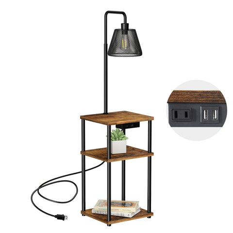 Pazarfami floor lamp with table and shelves charging devices during a cozy evening