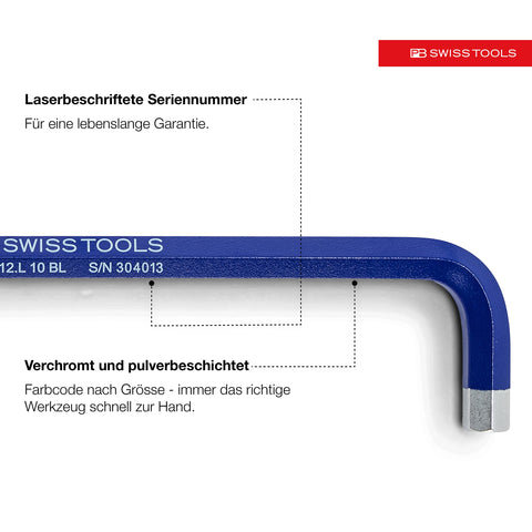 PB Swiss Tools hex keys in a sturdy plastic holder for organized storage.