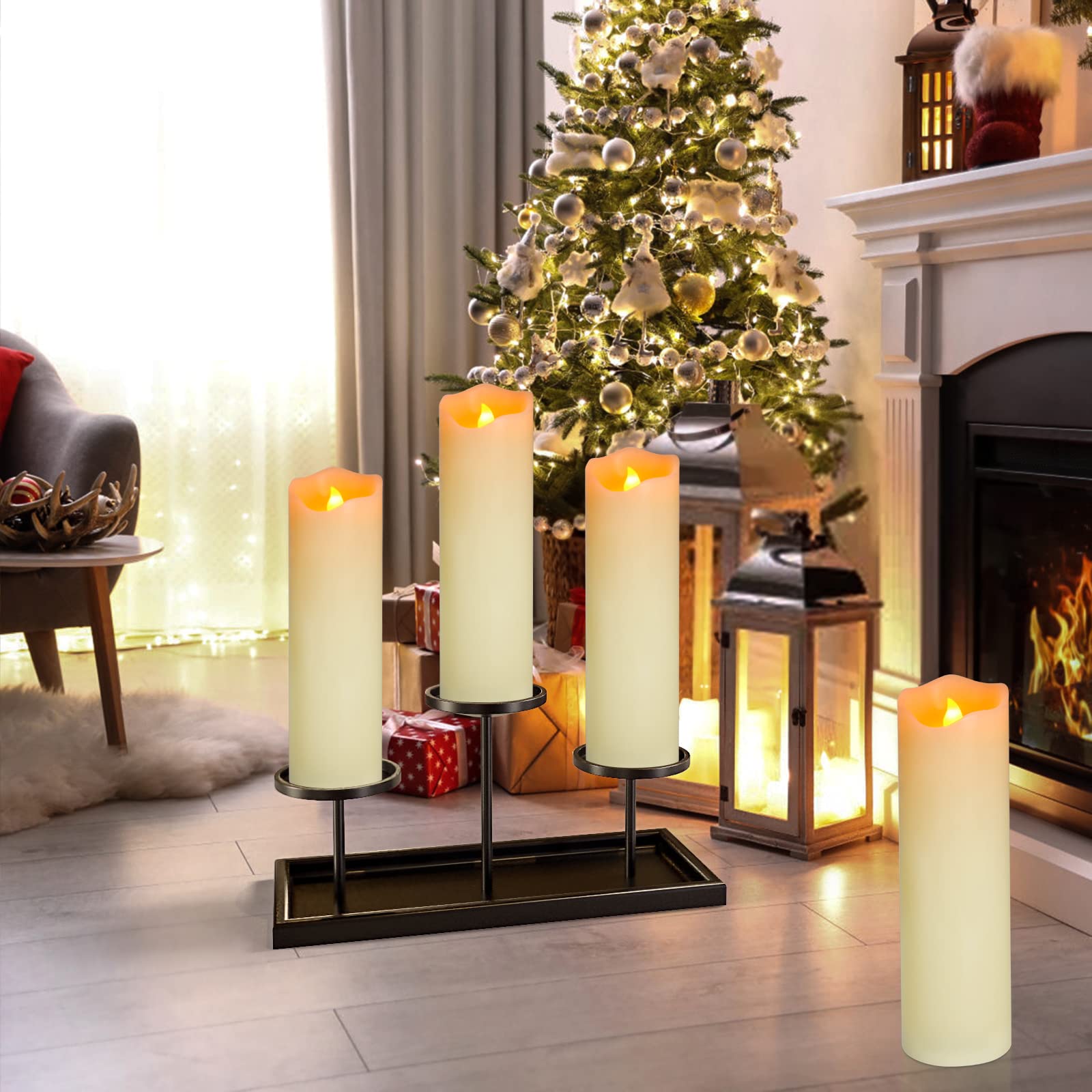 PChero ivory real-wax candle flickering flame in hurricane lantern.