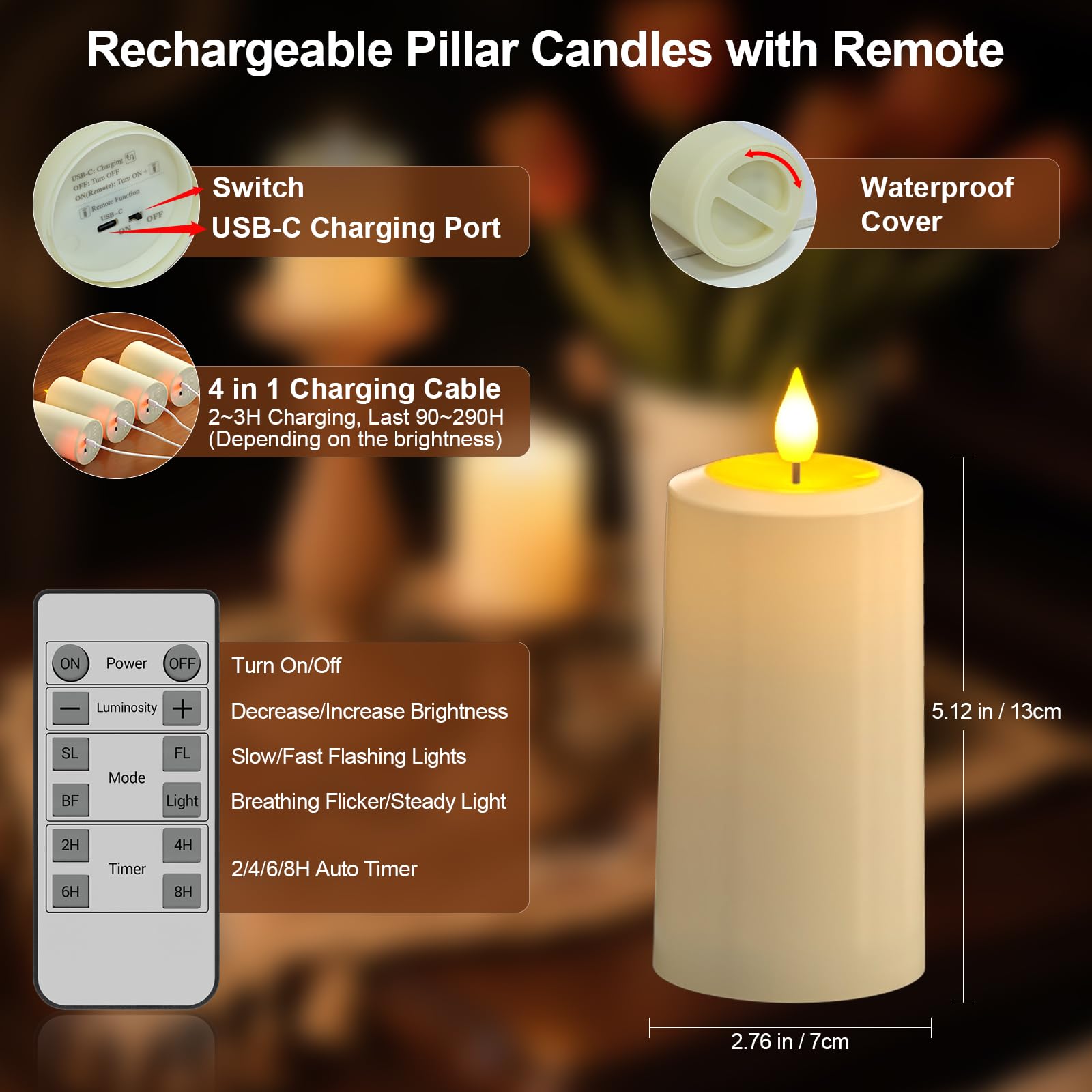PChero outdoor waterproof flameless candles withstand rain for lantern setups
