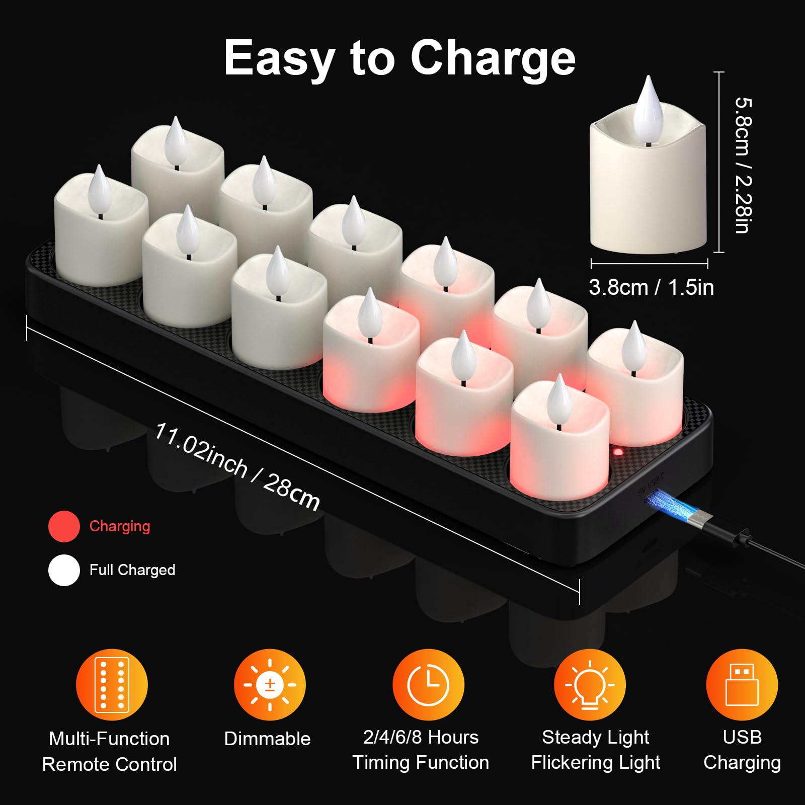 PChero 3D flame LED candle with warm glow and safe flicker
