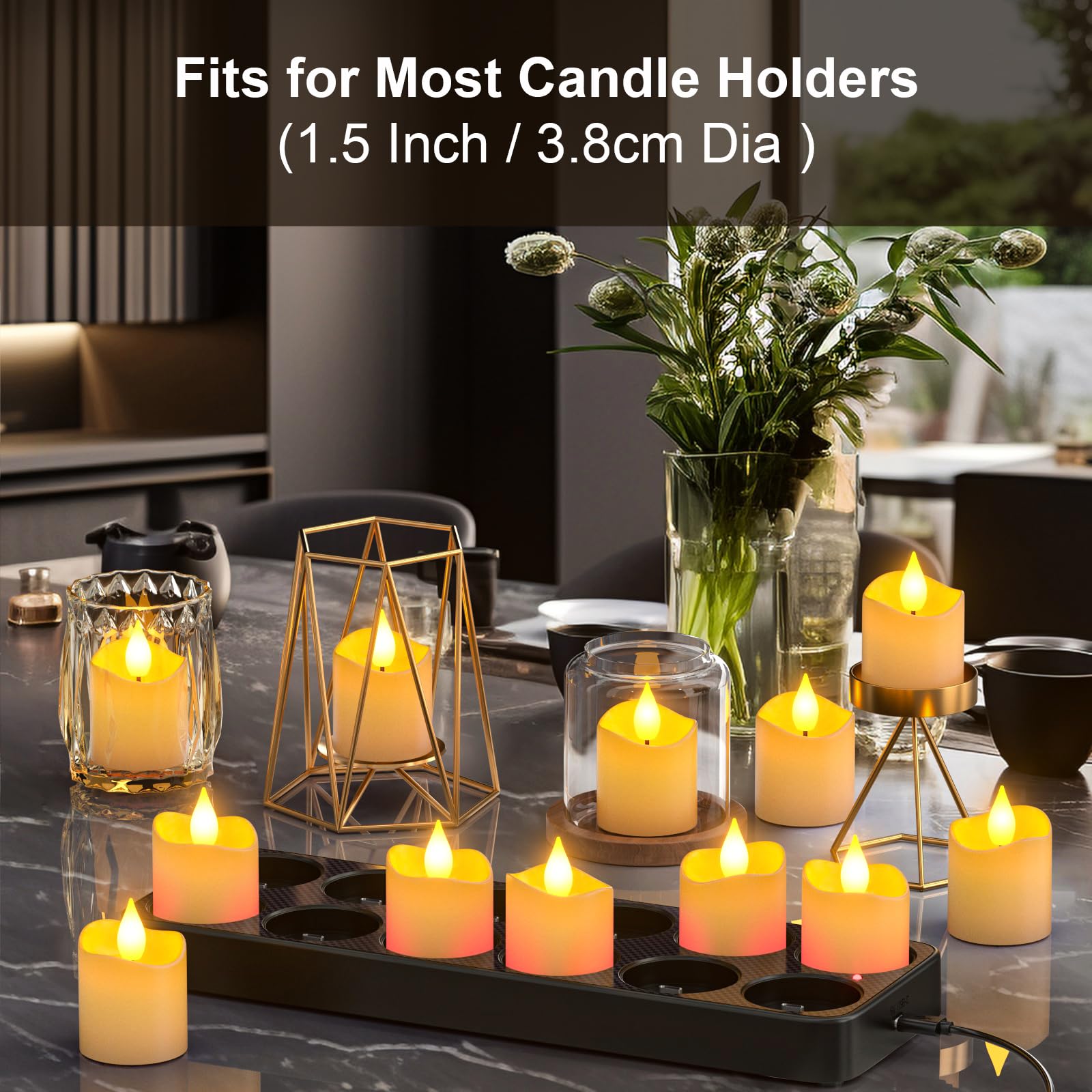 PChero charging base docks twelve tea lights neatly for quick access