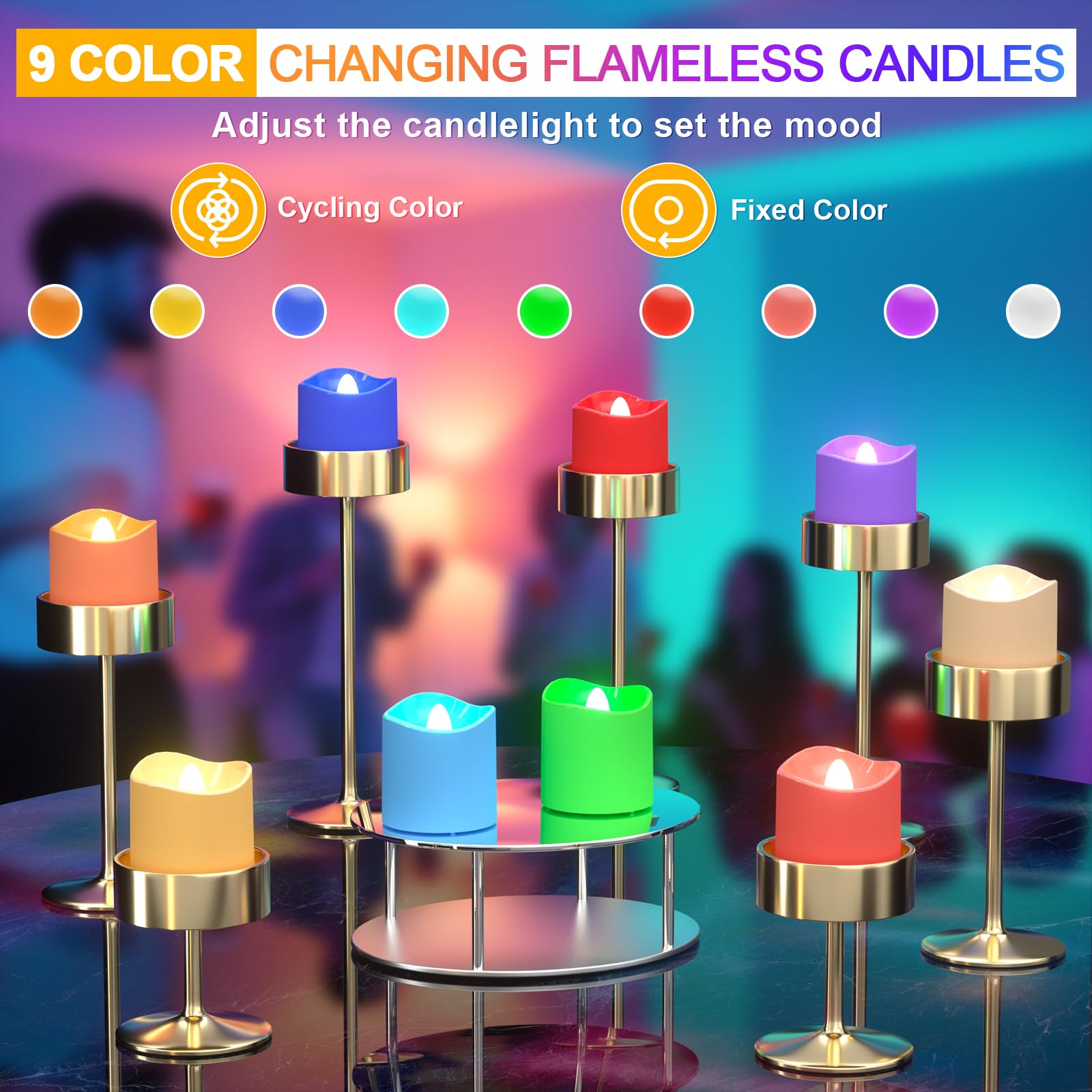 PChero color-changing tea light cycles through nine colors for mood lighting.
