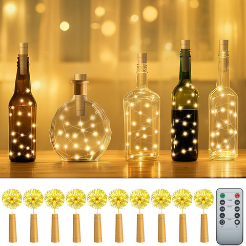 PChero wine bottle lights with cork and remote timer provide a convenient centerpiece glow.