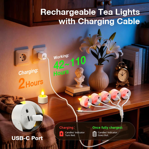 PChero USB-C charging cable with tealights in use for quick power.